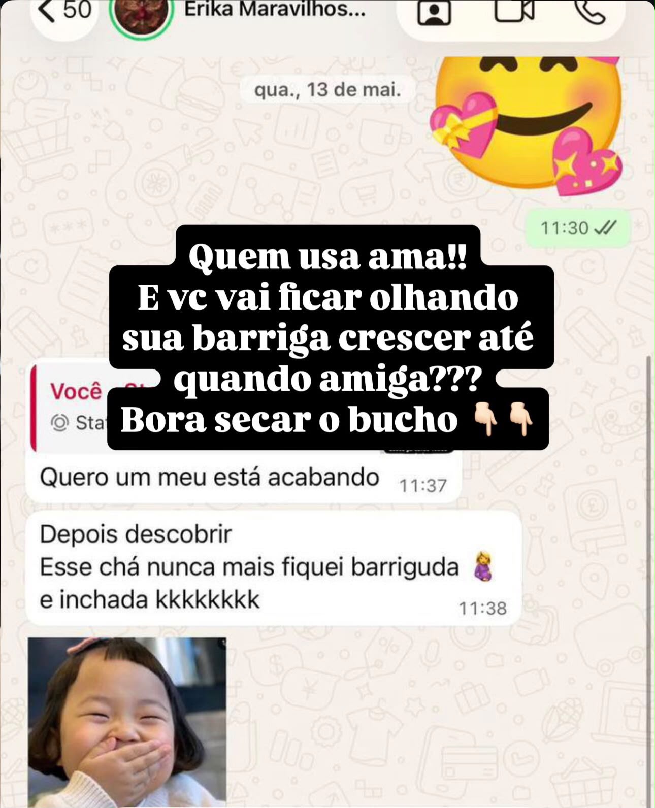 Cliente dizendo que depois do drink nunca mais ficou inchada