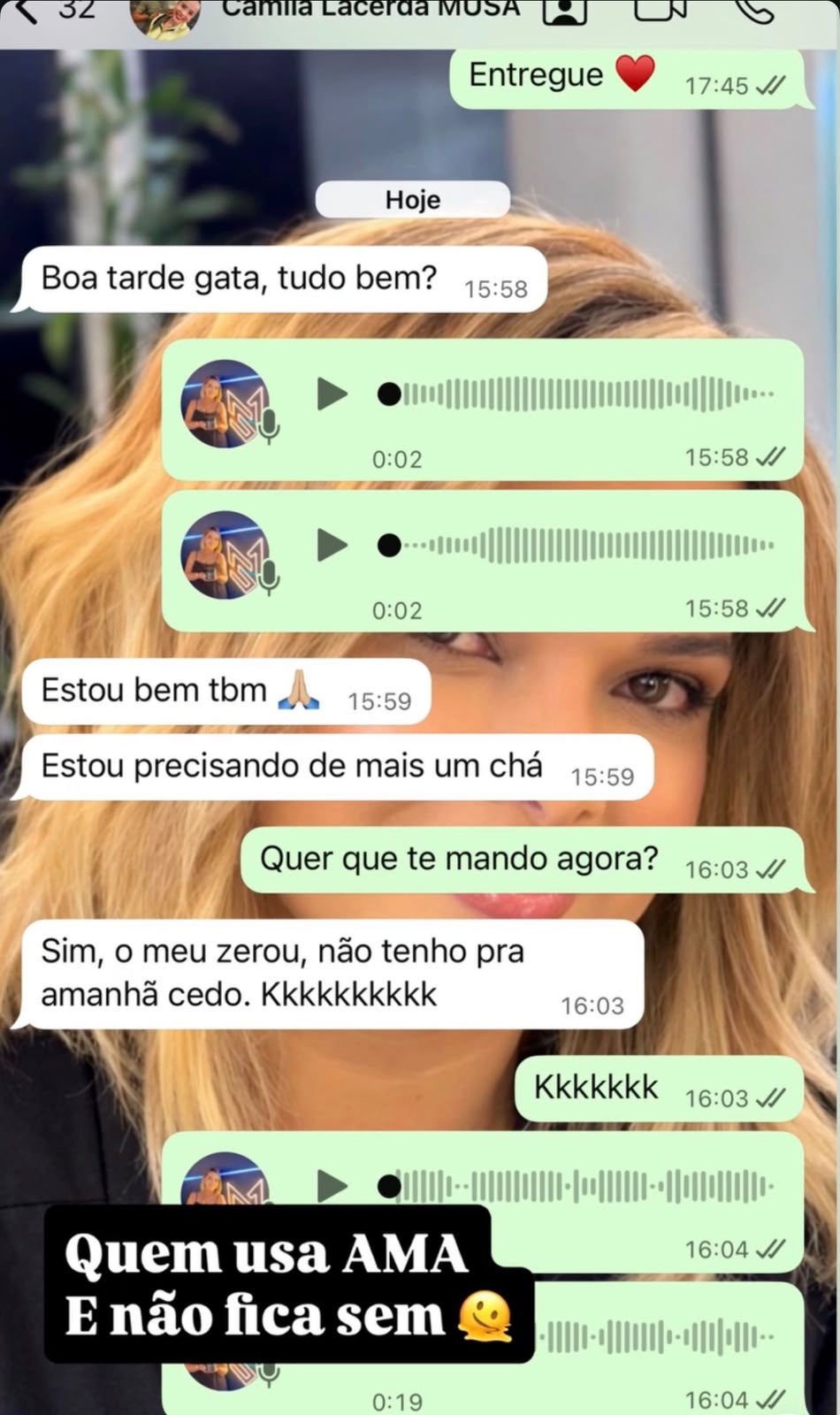 Cliente pedindo mais um pote porque o dela acabou